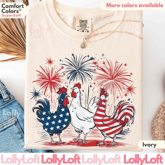 4th Of July Chicken Shirt COMFORT COLORS® Retro American Chicken Fourth Of July Chicken Lover Tee Funny Independence Day Chicken Lover Gifts