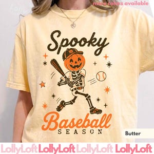 Spooky Baseball Season Sweatshirt, Halloween Baseball Crewneck, Pumpkin Skeleton Game Day Sweater, Fall Baseball Gift image 5