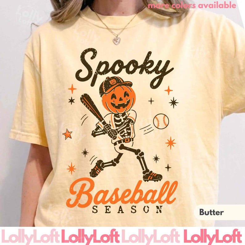 Spooky Baseball Season Sweatshirt, Halloween Baseball Crewneck, Pumpkin Skeleton Game Day Sweater, Fall Baseball Gift image 5