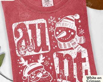 Christmas Aunt Shirt: Comfort Colors Tee with Santa & Snowman