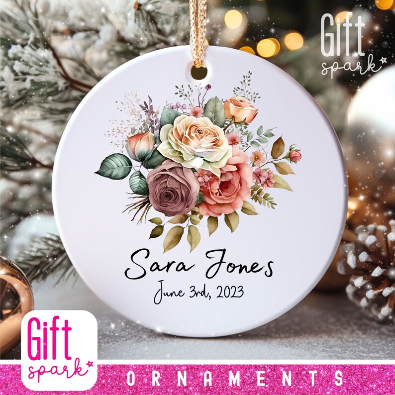 Birth Flower June Ornament Custom Keepsake Personalized Rose Ceramic