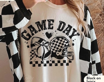 Retro Checkered Football T-Shirt: Comfort Colors Game Day Tee