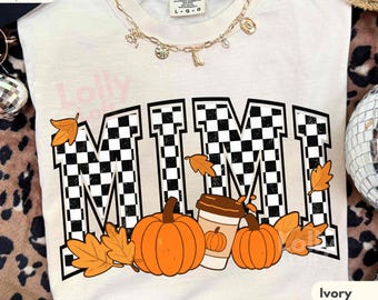 COMFORT COLORS® Checkered MIMI Fall Shirt Thanksgiving Shirt For Grandma Fall Season Gift Idea For Grandmother Pumpkin Spice Grandma Shirt