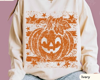 Vintage Jack O Lantern Sweatshirt, Retro Pumpkin Halloween Crewneck, Distressed Spooky Season Sweater, Fall Gift