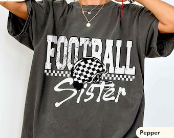 Youth Sizes Football Sister Shirt, COMFORT COLORS® Tee, Retro Checkered Football Season Gift