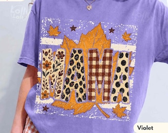 Fall Mama Shirt, Leopard Plaid Autumn Mom Tee, Floral Patchwork Mama Shirt, Comfort Colors Thanksgiving Tee