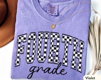 COMFORT COLORS® Checkered Fourth Grade Teacher Shirt Cute Checker Back to School Tee Fourth Grade Educator New Fourth Grade Teacher Gift Tee