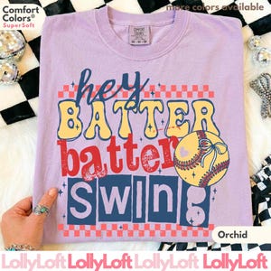 Checkered Batter Batter Swing Softball Shirt, Preppy COMFORT COLORS® Tshirt, Funny Softball Mom Tee