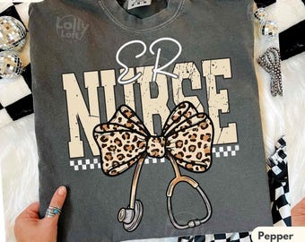 ER Leopard Nurse Shirt Emergency Nurse Bow Shirt Comfort Colors ER Nurse Gift Stethoscope Bow Checkered Nurse Shirt Nursing Student Gift Tee