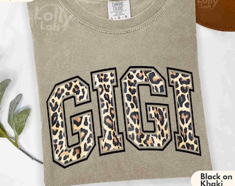Cheetah Gigi Tshirt COMFORT COLORS® Grandmother Gift For Mothers Day College Font Gigi Grandma Tee Leopard Print Shirt Custom Varsity Tee