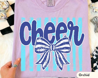 Preppy Summer Cheer Shirt, COMFORT COLORS® Stripes T-shirt, Coquette Bow Cheer Season Tee