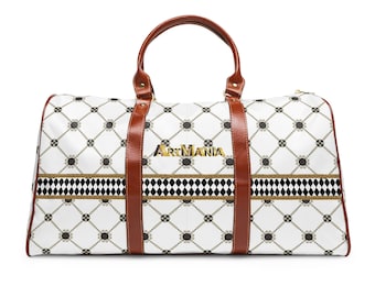 Schicke Harlequin Weekender-Tasche – Designer-Reisetasche mit Rautenmuster, elegantes Reisehandgepäck mit Lederakzenten, modisches Reisegepäck