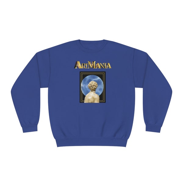 ArtPrint Crewneck, Sweatshirt, Greek Sculpture,  Art on Clothes, Blue & Gold, Stylish Sweatshirt, Artistic Detail