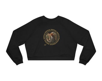 Waterhouse Cropped Sweatshirt - Circular Frame Artistis Print, Cozy Pullover, Classical Art Casual Wear - Unisex Black Crewneck sweatshirt