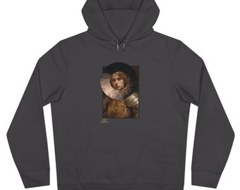 Custom Artist-Designed Hoodie - Sleek Charcoal, Renaissance-Inspired Print, Modern Streetwear, Artistic Pullover