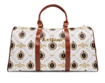 ArtMania Opulent Weekender - Designer-Inspired Emblem Duffel Bag, Luxurious Travel Companion, Ornate Leather-Trim Carry-On