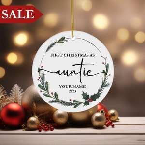 New Auntie Christmas Ornament, First Christmas as Auntie Keepsake, Birth Announcement Gift for New Aunt