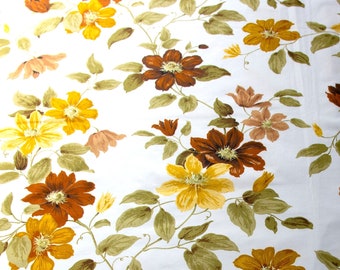 Vintage Sanderson - CLEMATIS - Cotton Floral Print, Gold and Yellow Floral, 1980's, 123cm x 100cm