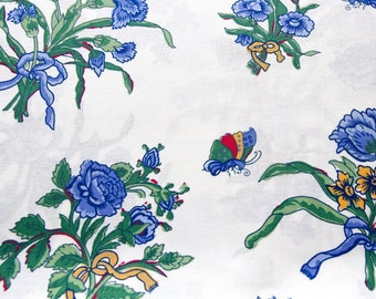 Vintage Laura Ashley - SOMERSET - Blauwe bloemen, landelijk meubelkatoen, 120 cm x 50 cm, 1989