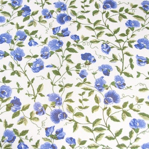 Vintage Laura Ashley - HENRIETTA - Sapphire/White, Printed Country Furnishing Cotton, Sweetpea Floral, 122cm x 50cm, 1990's