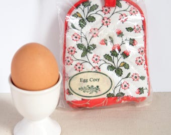 Funda para huevos vintage Laura Ashley - STRAWBERRY FIELD FLORIBUNDA - de algodón estampado acolchado, 9 cm x 11 cm, década de 1980