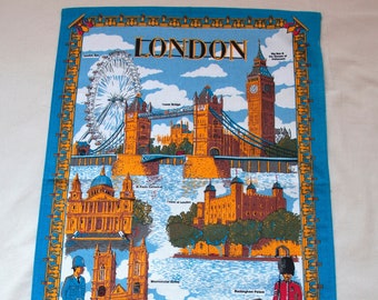 vintage - LONDRES - E.P.L. Torchon en coton, souvenir de Londres, objet de collection, 46 cm x 68 cm, neuf et inutilisé, années 2000
