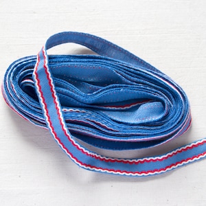 Blau, Rot, Weißes Baumwollband Vintage Meterware