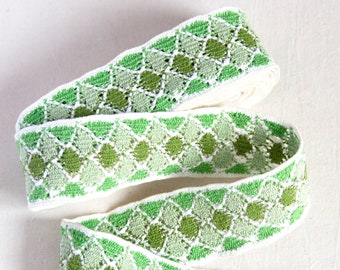 Green Lattice Crochet Trim, Shades of Green Trellis Style Crochet Trimming, Sold by the Meter