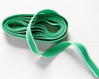 Green Embellished Tape Ribbon with White stitched border 2.6m length