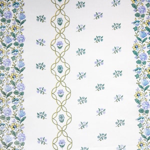 Vintage Laura Ashley - Floral Stripe - Printed Country Furnishing Cotton, 120cm x 50cm, 1989