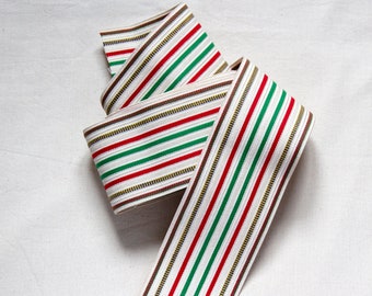 Vintage Multi Stripe Elasticated Banding, Adjustable Waistband, Red & Green Stripes, 190cm x 7.5cm, 1980's