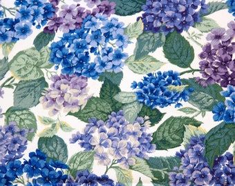 Vintage Sanderson - AMBLESIDE - Bloemenkatoensatijn, Blauw Paarse Hortensia Bloemen, 134cm x 50cm, 1987