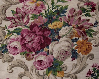 Vintage Warner Floral Bouquet Linen, Drape / Curtain Fabric, 130cm x 138cm, Unused, 1980's