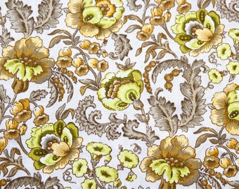 Vintage Retro Floral Print, 100% Cotton, Yellow / Gold Curtain Fabric, 120cm x 50cm, 1990's