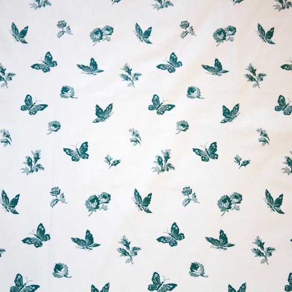 Vintage Laura Ashley 'SUE' Chintz Fabric: Viridian Butterfly Floral Print