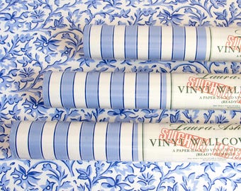 Vintage Laura Ashley Cricket Stripe Wallpaper - Sapphire China