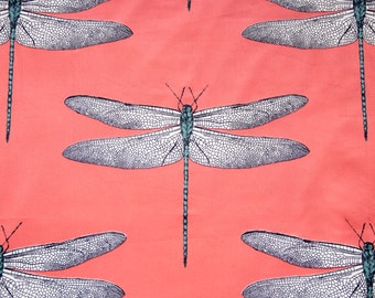 Harlequin - DEMOISELLE - Coral Red Dragonfly Cotton Sateen Fabric, 140cm x 92cm, Unused