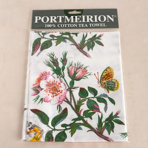Vintage Portmeirion - BOTANIC GARDEN - Dog Rose Geschirrtuch, 100% Baumwolle, Made In England, 1990's