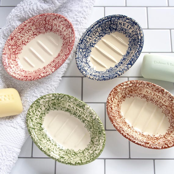 Vintage Crabtree & Evelyn Mason's Ironstone Transferware Floral Border Soap/Savon/Seife/Sapone Soap Dish, Various colours, 1990's