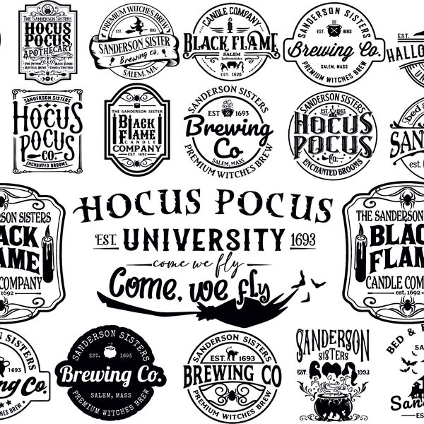 Hocus Pocus SVG PNG Bundle, Black Flame Candle Company, Sanderson Sisters SVG, Hocus Pocu Clipart, Halloween Svg Bundle, Witches Svg Cricut