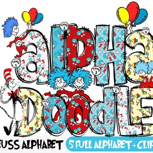 Dr. Suess Alphabet Png, Dr. Suess Bundle, Cat In The Hat PNG, Dr. Suess Font PNG, Doodle Alphabet PNG, Dr Suess Clipart, Read Across America