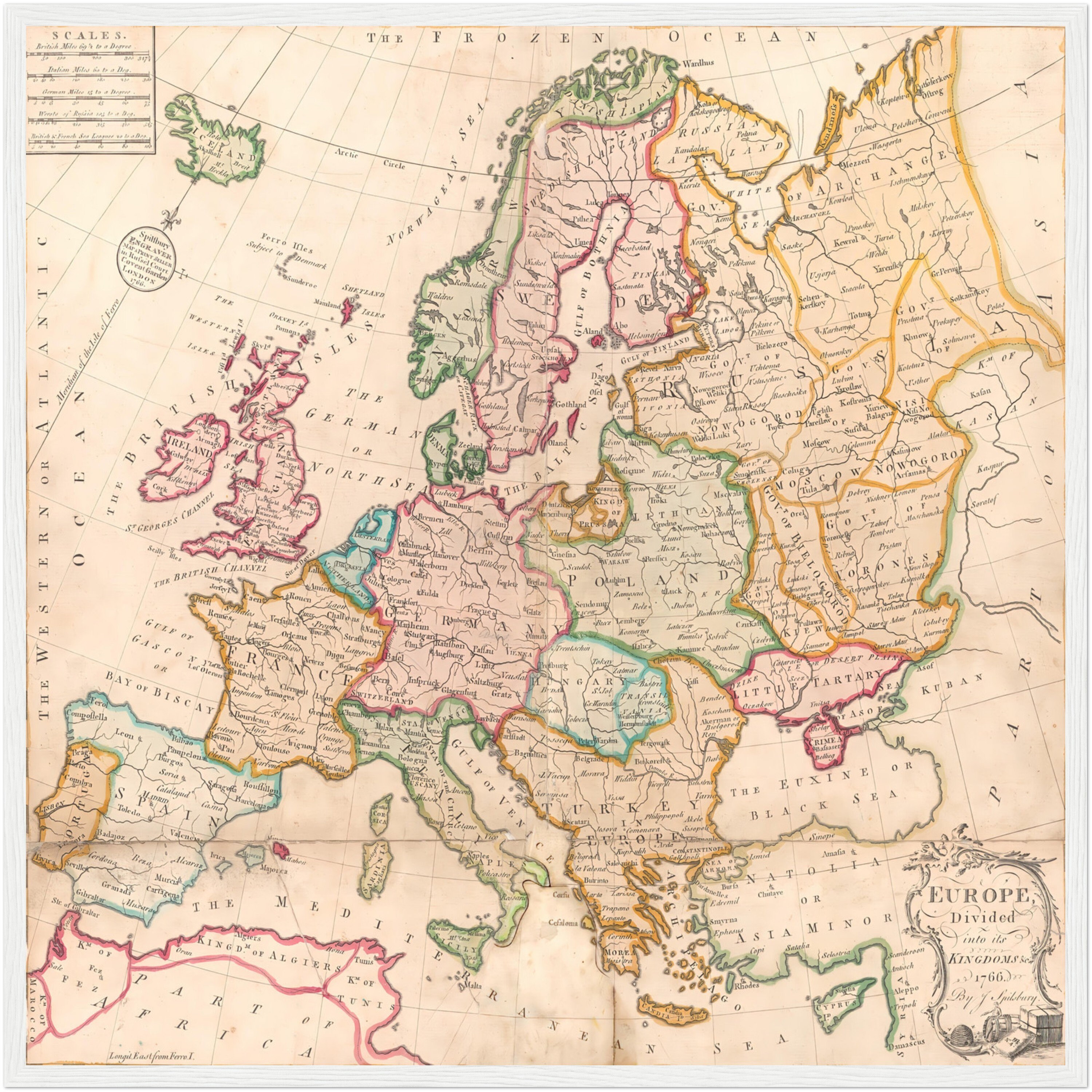 Map of Europe (1766) John Spilsbury (museum Quality - Wooden Frame) - Etsy