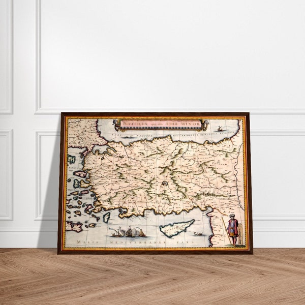 Carte de l'Anatolie (1600 Ca) de l'Atlas Van Der Hagen (Qualité Musée - Encadré en bois)