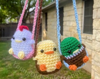 Crochet Bird Car Accessory: Handmade Swinging Animal Hanger