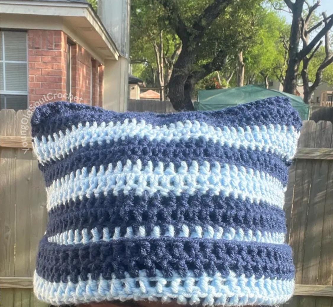 Custom Crochet Cat Ear Beanie: Striped warm hat