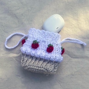 Crochet Strawberry Cupcake Pouch: Cottagecore AirPod Case
