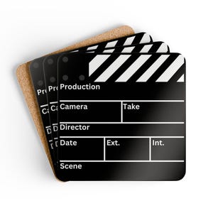 Clapperboard Coasters Set | Movie Slate Film Coasters for Directors & Filmmakers | Hollywood Theme Gift for Film Lovers