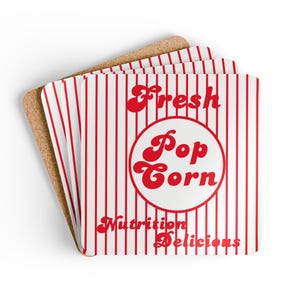 Posavasos de palomitas de maíz / Posavasos retro para noche de cine / Decoración vintage para cine y bar / Regalo para amantes del cine y las palomitas de maíz