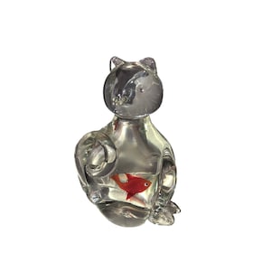 Vintage Murano Art Glass Cat With A Fish In Its Belly PaperWeight Figurine