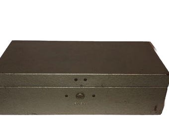Vintage Metal Lock Box Gray Finish 12”